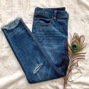 FREE PEOPLE Mid Rise Distressed Raw Hem Jeans, 29